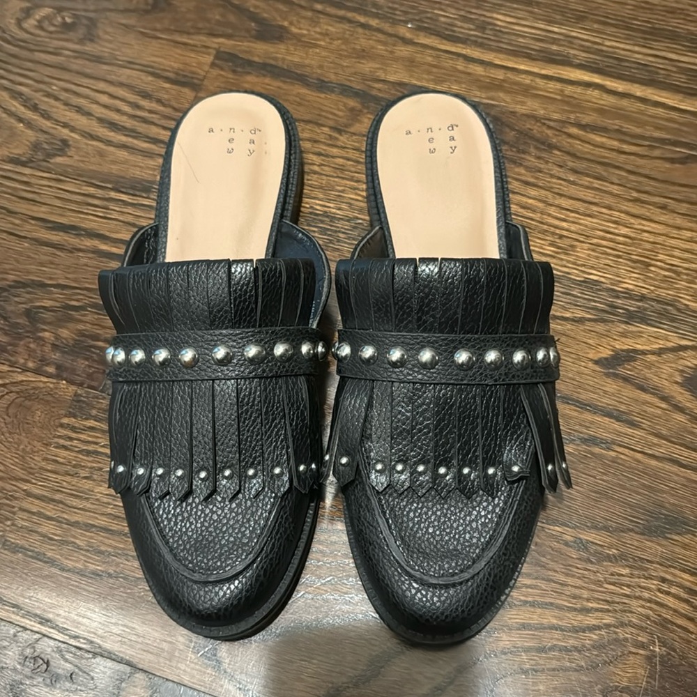 Studded leather mules